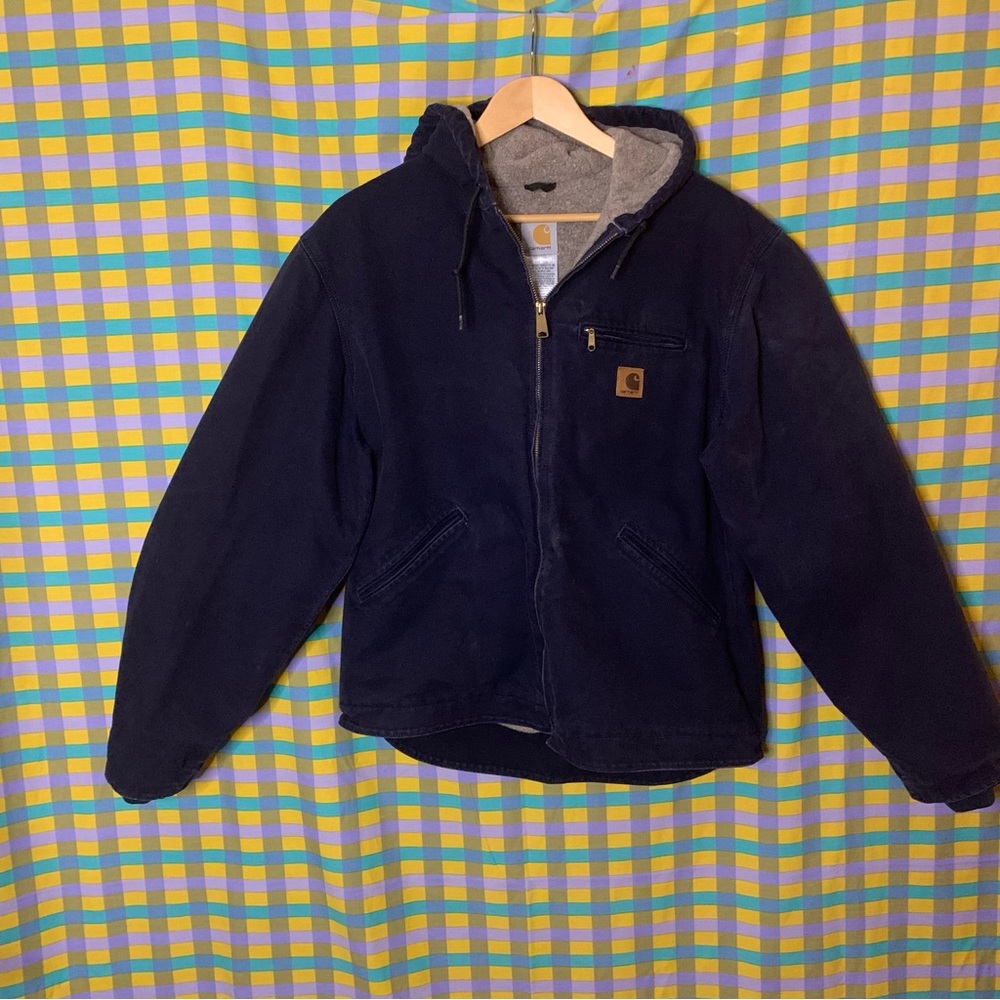 Carhartt navy blue hooded chore jacket